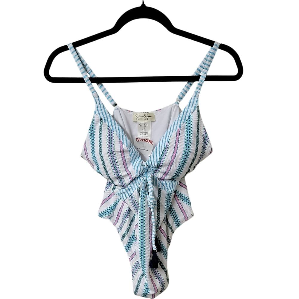 Jessica Simpson Lace Up Tassel One Piece Swimsuit Womens Size Medium NWT